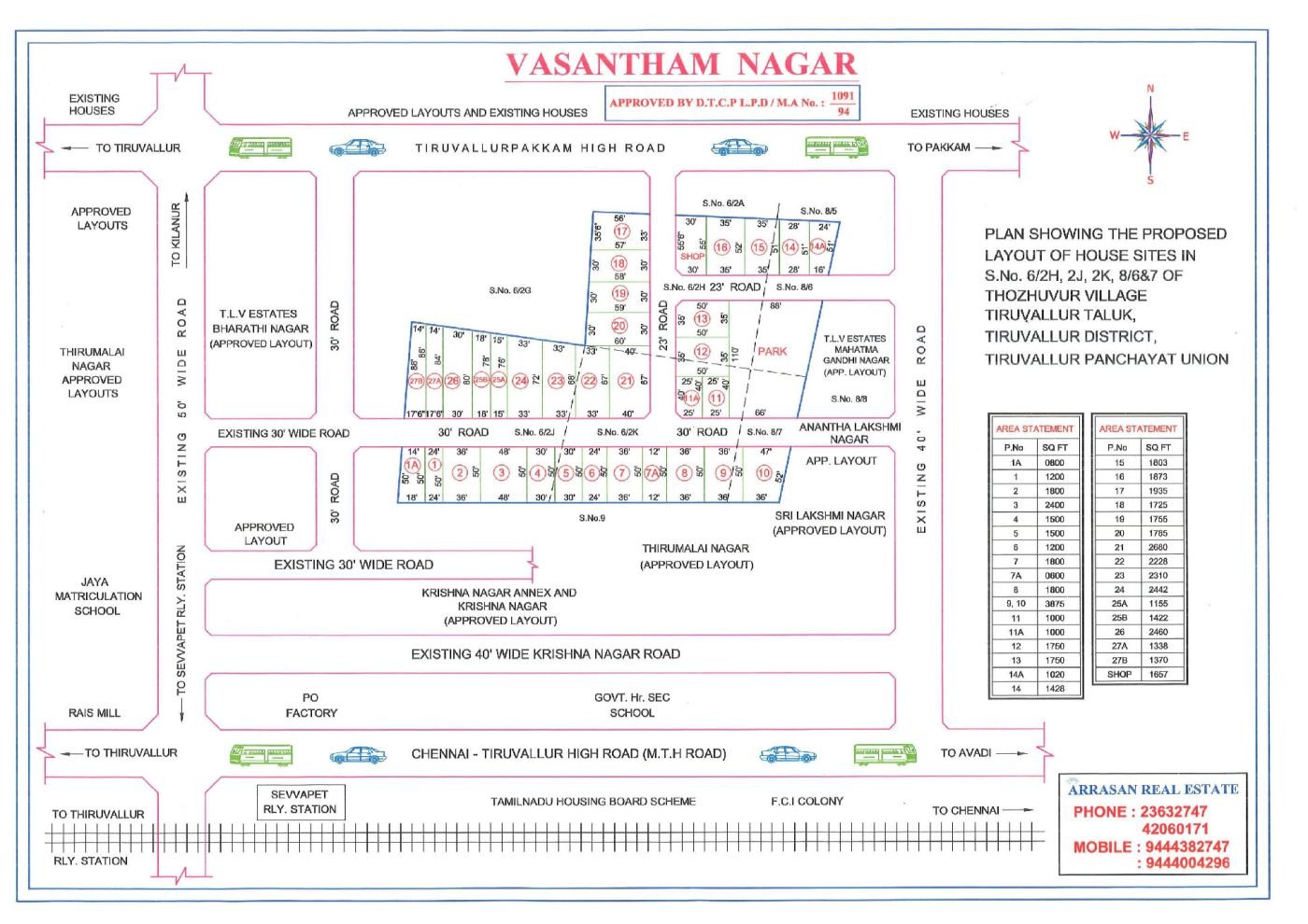 Vasantham Nagar — approved layout plan, Tamil Nadu