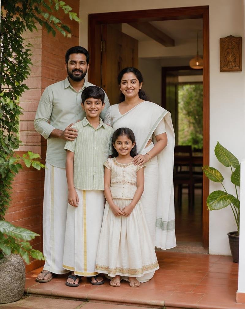 A family standing in the doorway of their new home